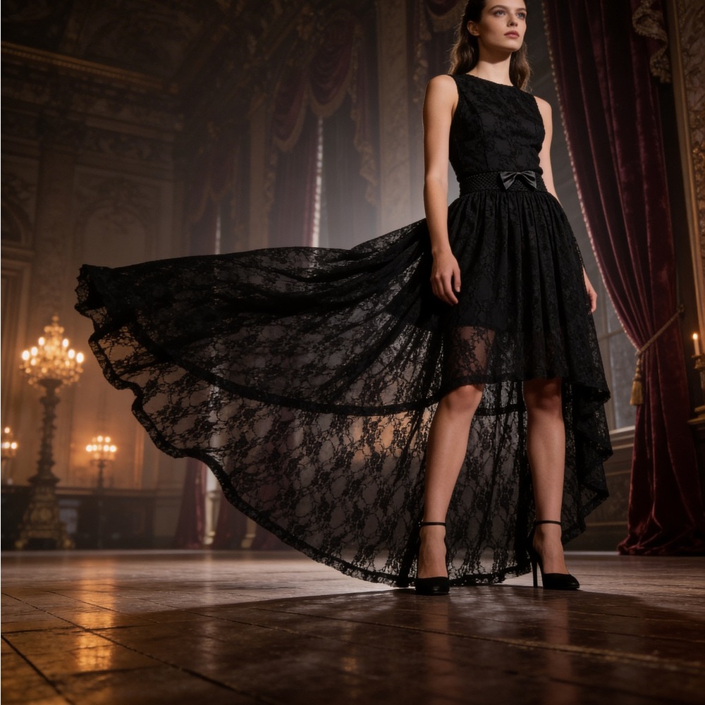 Black Lace High-Low Evening Skirt Size L - Picture 2 of 8